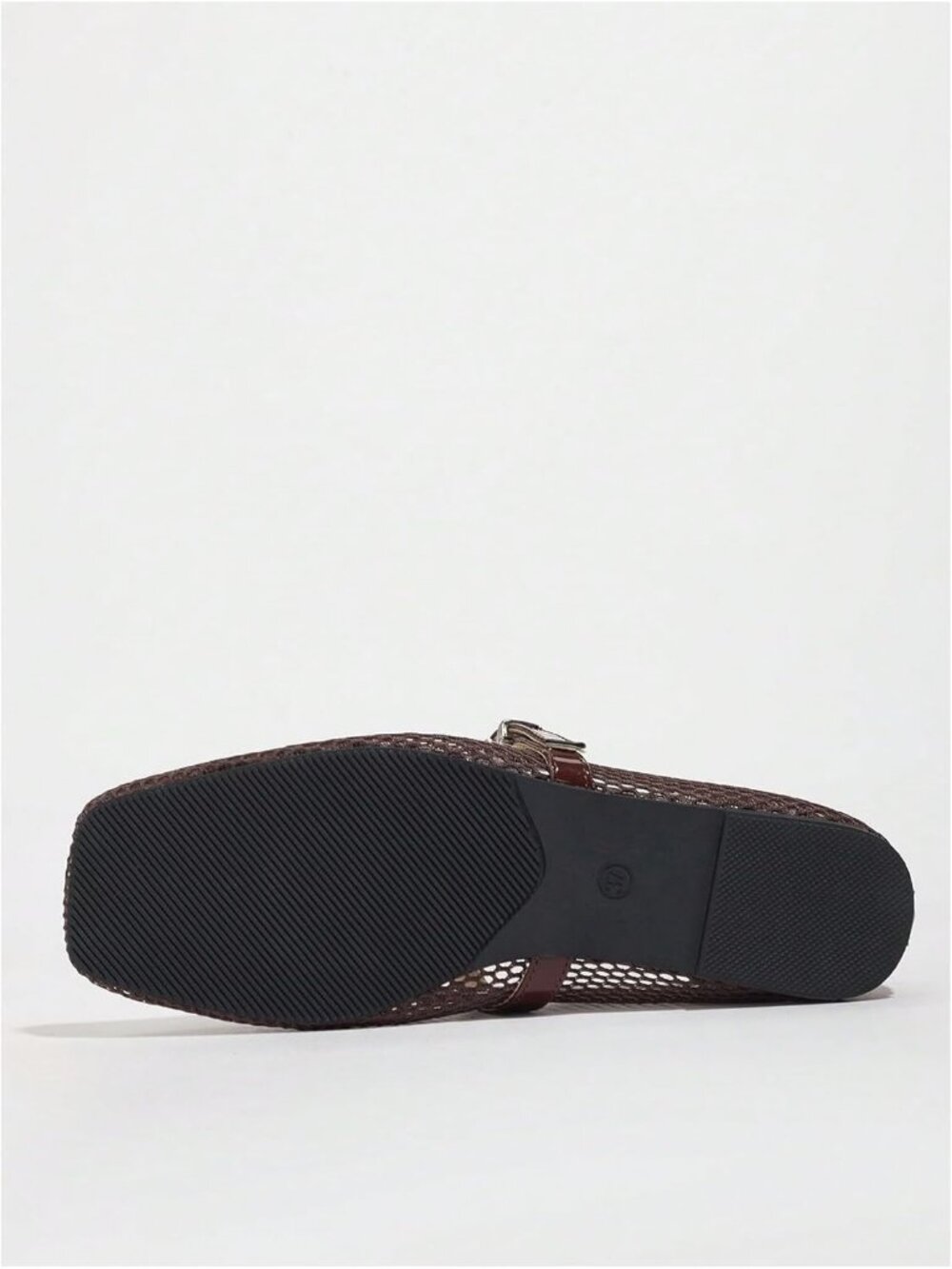 Women's Lace Mesh Ballet Flats Shoes Brown B Square Closed Toe Shoes Summer Flat - Picture 4 of 5